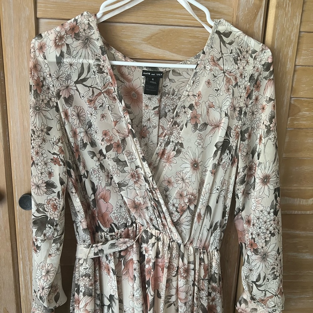 Kate & Lily Cream Floral Wrap Maxi Dress with Long Sleeves
